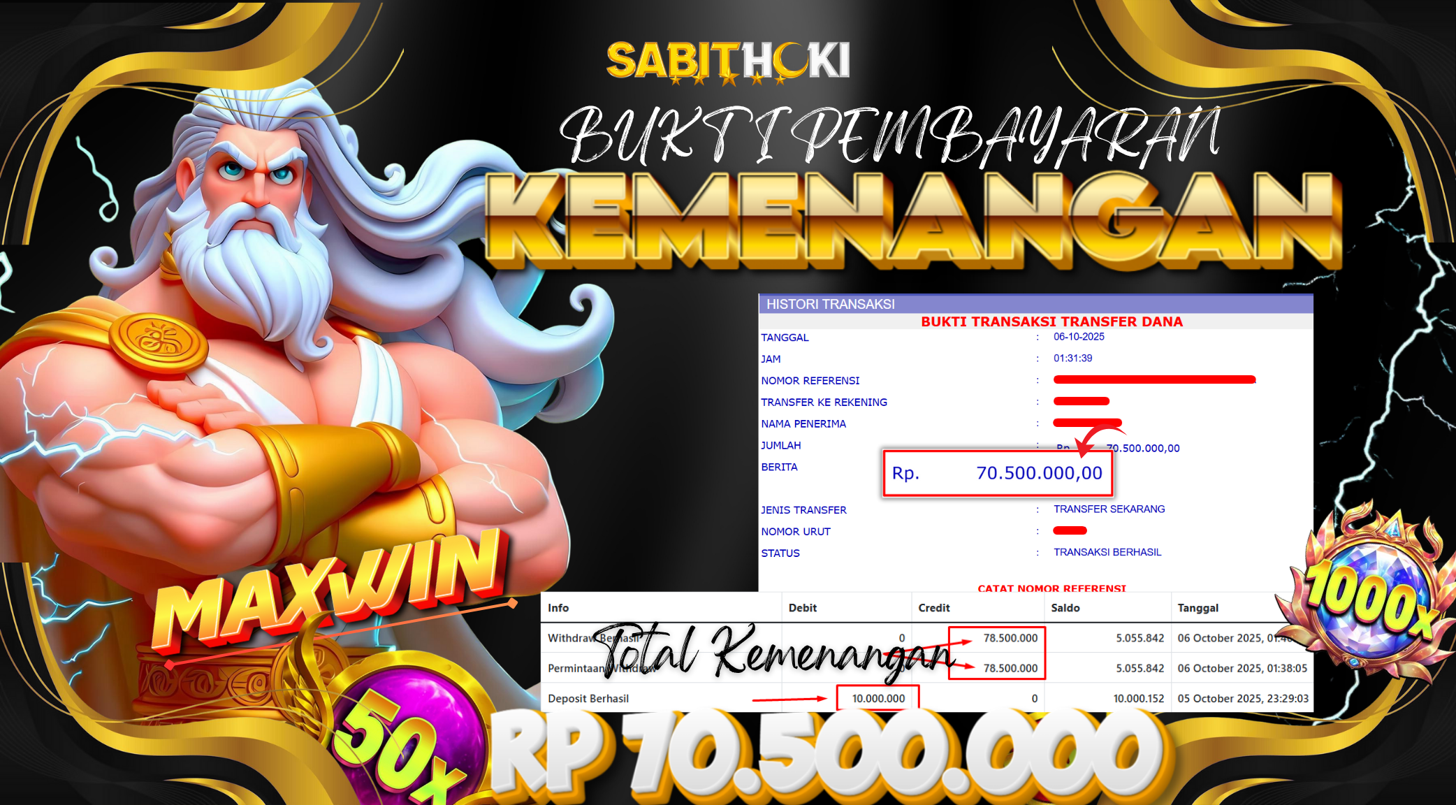 SELAMAT KEPADA MEMBER SETIA SABITHOKI YANG BERHASIL JACKPOT DI PERMAINAN GATES OLYMPUS X1000